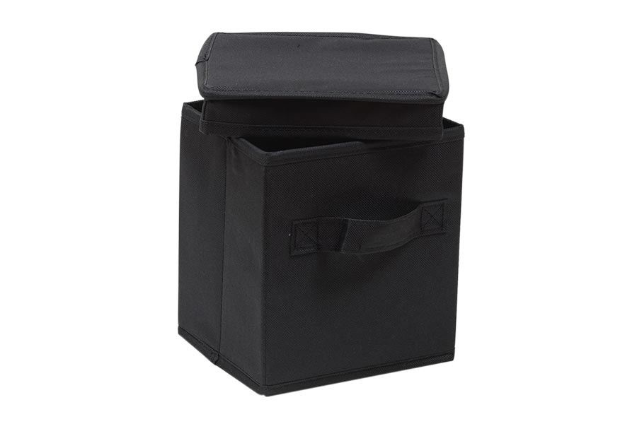 Easy oppbevaringsboks med lokk Sort tekstil. 19x17 cm.