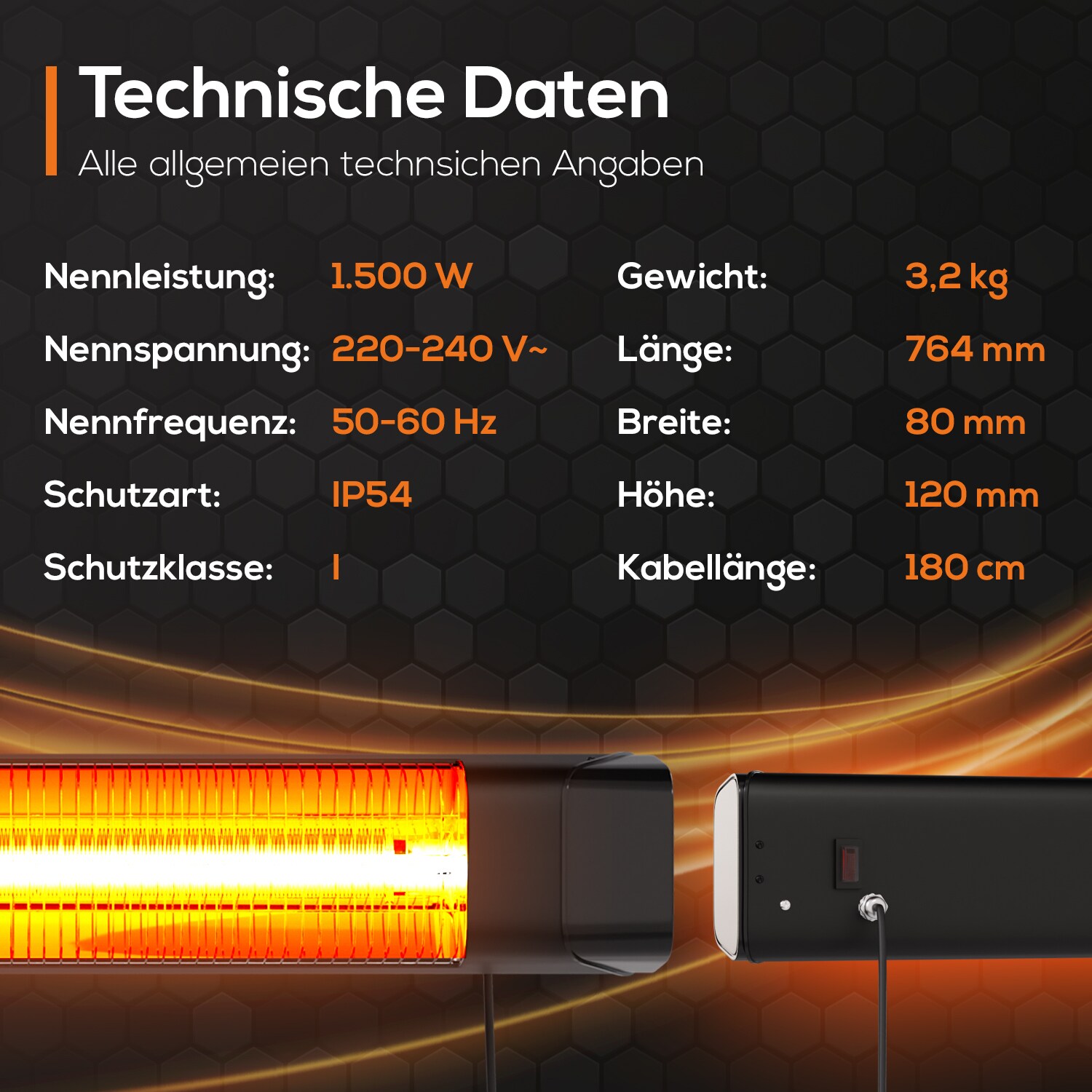 Tronitechnik® Infrarot Heizstrahler mit Fernbedienung Wärmestrahler Terrassenstrahler Innen & Außen Wand-Heizstrahler
