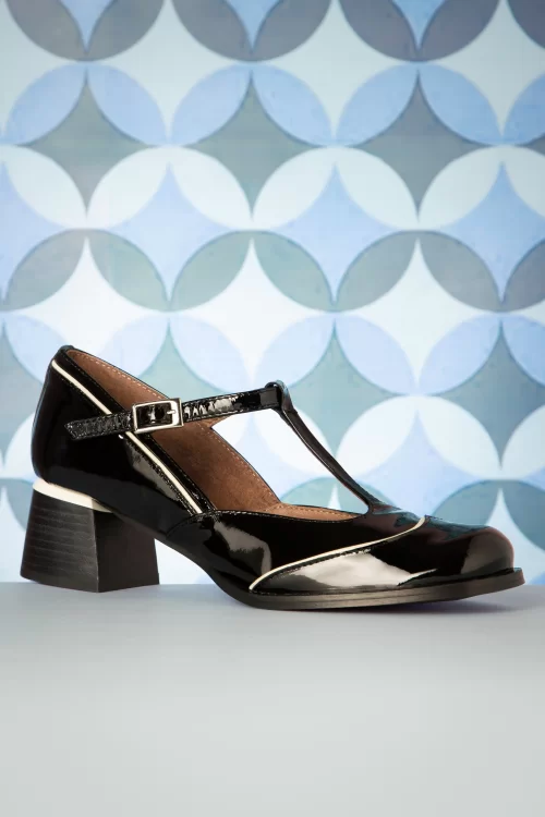 Nemonic Ingrid laklederen T-strap pumps in zwart