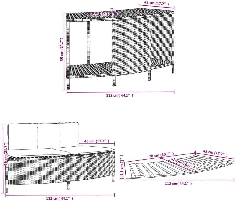 Whirlpool-Umrandung Schwarz Poly-Rattan und Massivholz Akazie Schwimmbecken Poolumrandung