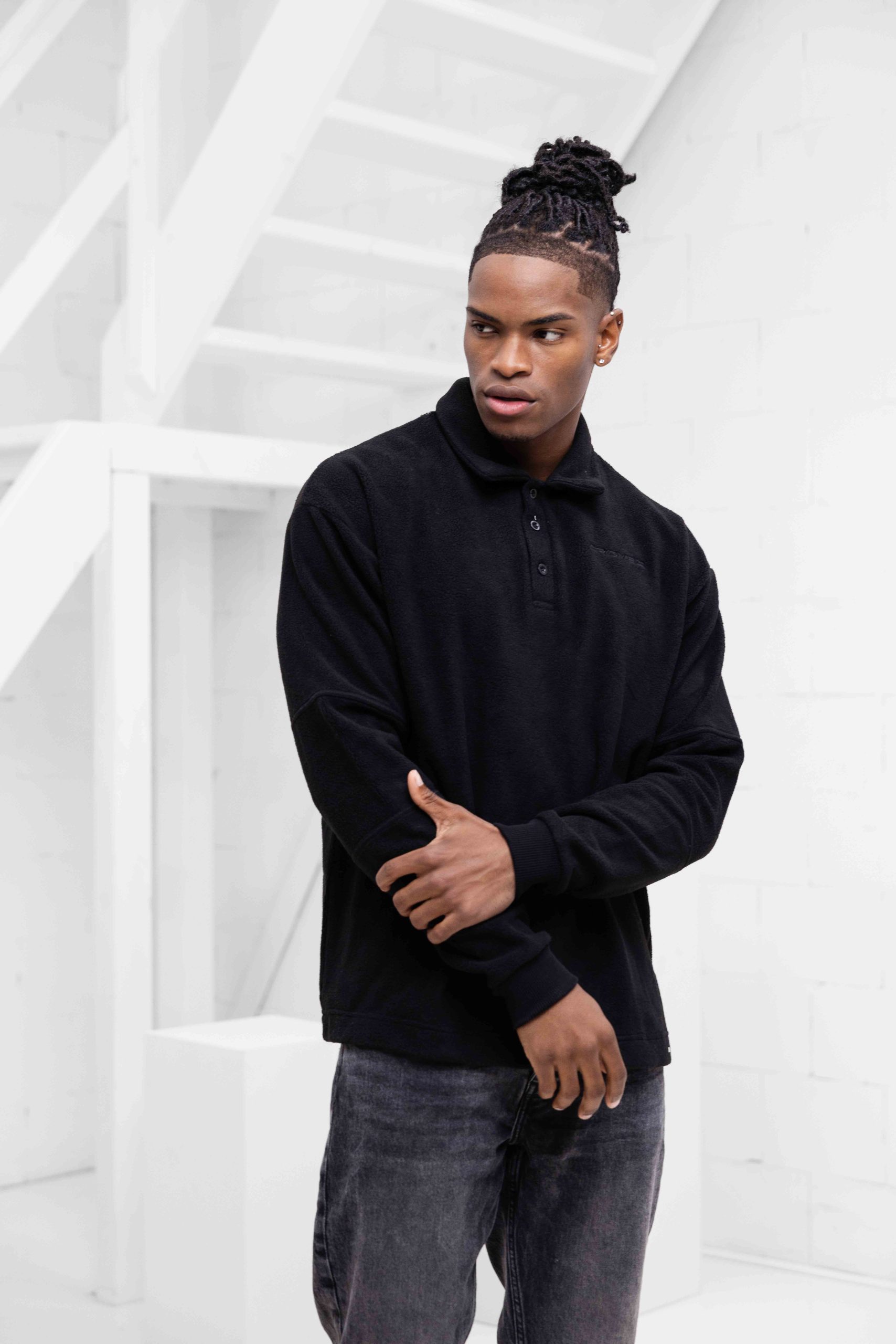 Croyez Fleece Polo Sweater Heren Zwart