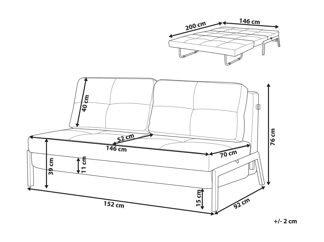 Canapé convertible 2 places en tissu gris foncé EDLAND