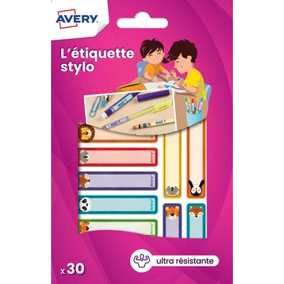 Avery - 30 étiquettes pour stylo - 50 x 10 mm - animaux