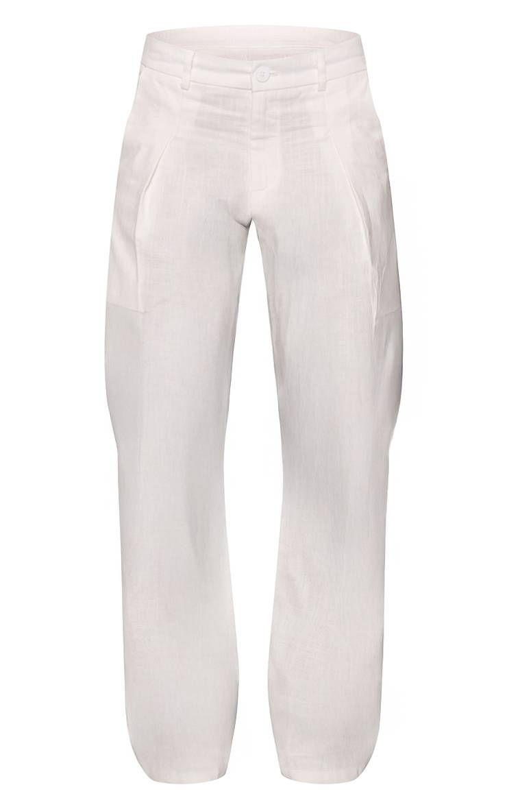 Blanc Ensemble Coordonné Pantalon Tailleur Effet Lin