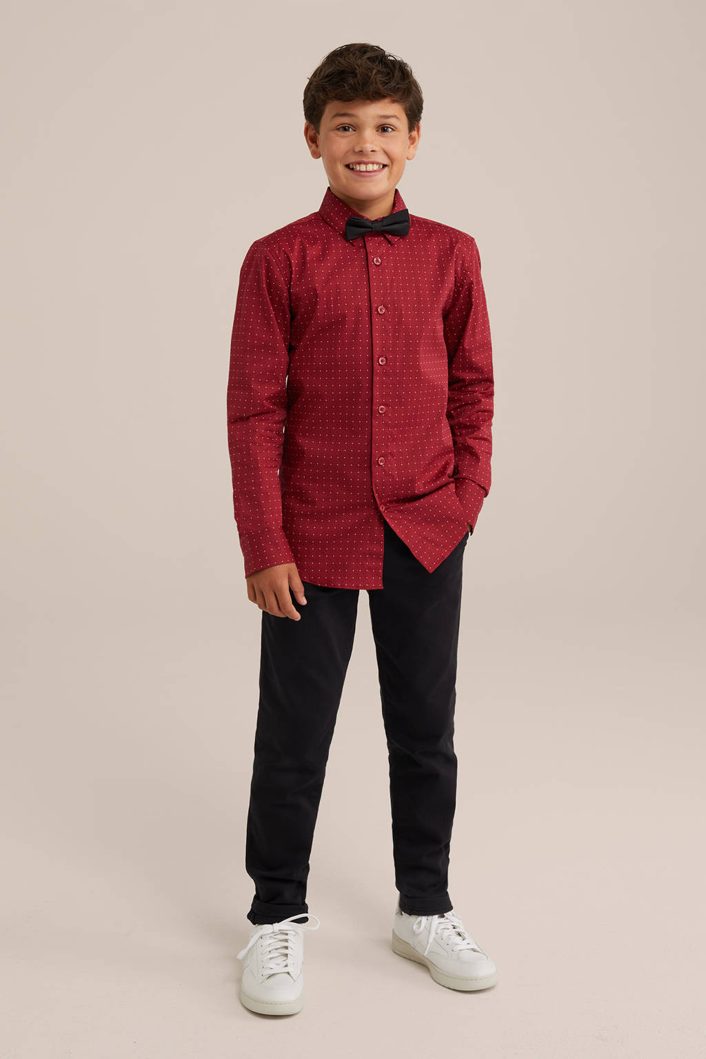 overhemd met vlinderstrik rood/wit/zwart