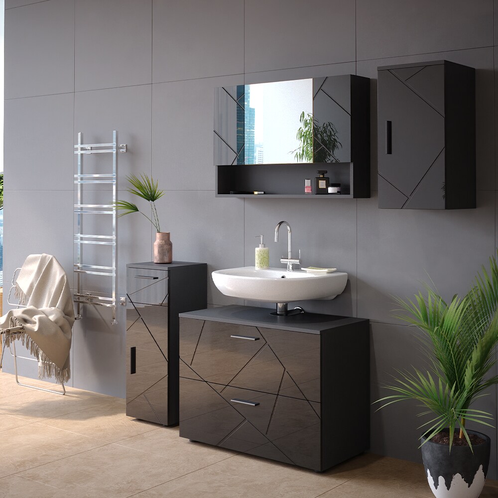 Vicco Badmöbelset Irma Anthrazit Hochglanz modern 80 cm 30 cm Badezimmerschrank Badschrank Badezimmermöbel Waschtischunterschrank Spiegelschrank Midischrank Hängeschrank Schranktür Schrankschublade