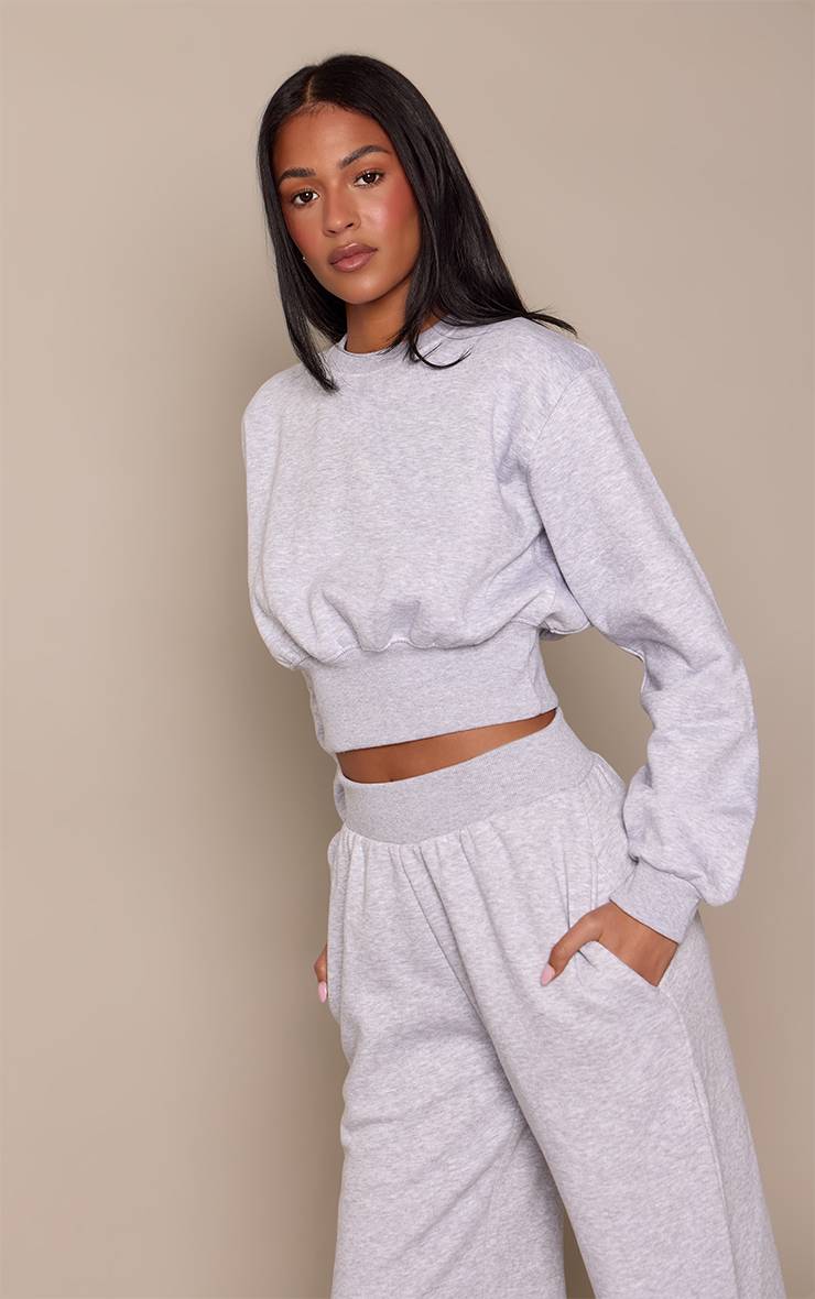 Gris Cendré Sweat-shirt Court Taille Haute