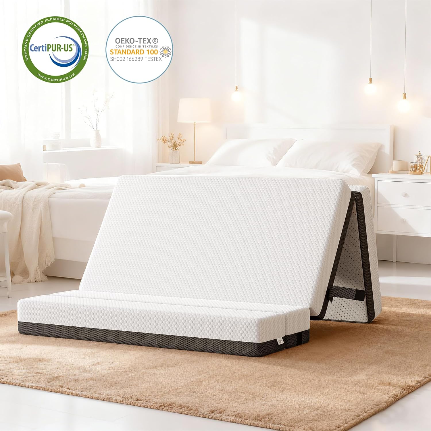 TeQsli Gel Klappmatratze 15 cm Höhe, Gästematratze, 4-teilige Faltmatratze & 3-in-1 Schlafsofa mit waschbarem und abnehmbarem Bezug, Öko-Tex & CertiPUR Zertifiziert (90x200x15cm)