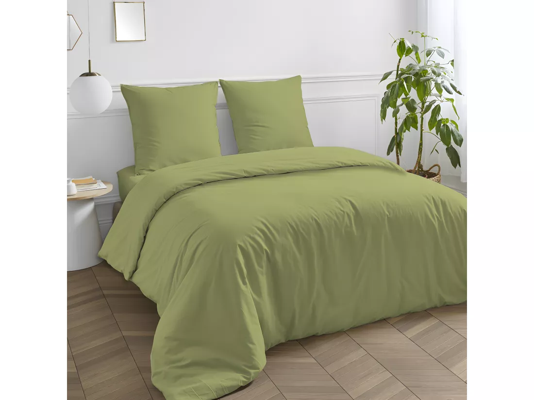 Drap housse en coton 57 fils uni bonnet 25cm tilleul 140x200cm
