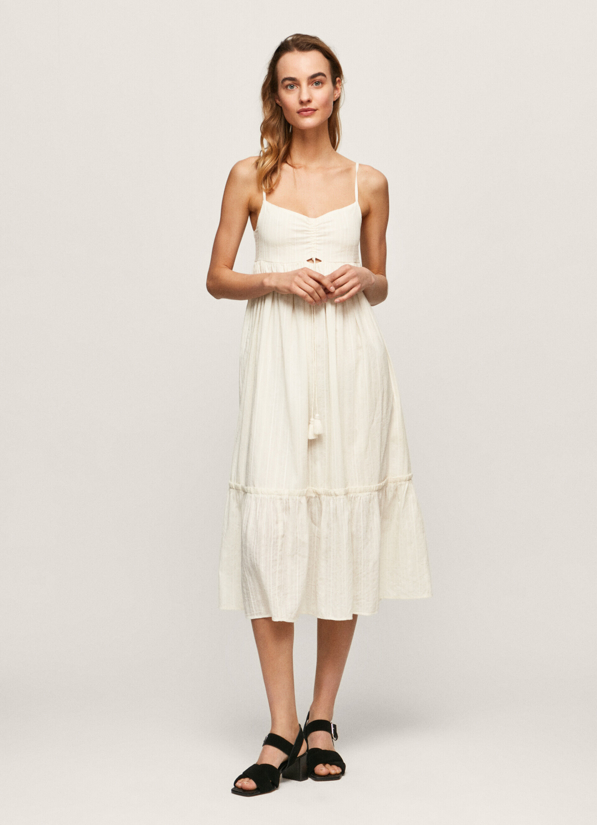 Vestido de teste em algodão dobby - branco
