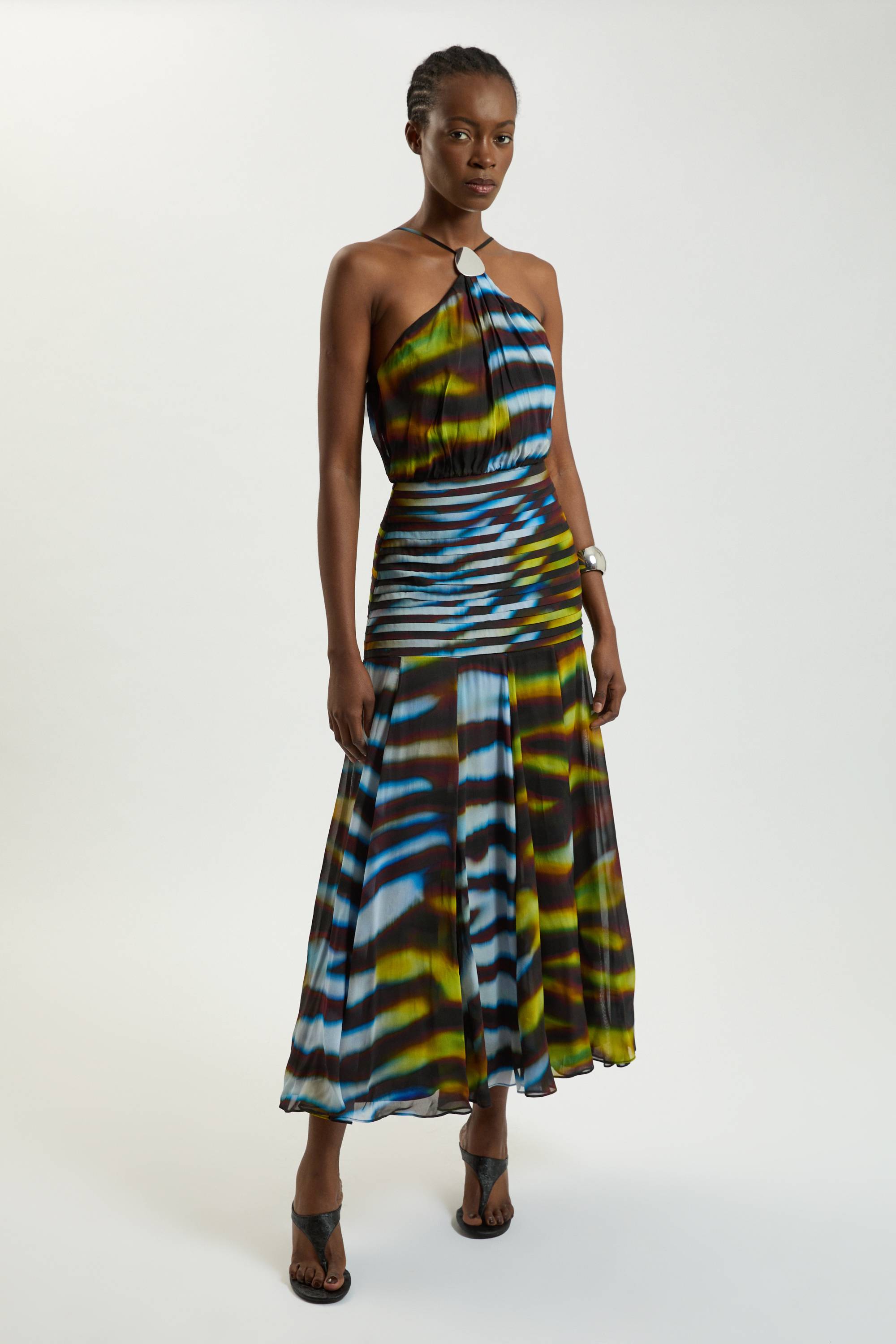 KarenMillen Robe Maxi Dos Nu En Georgette De Viscose Tissée À Imprimé Animal Et Ourlet Asymétrique