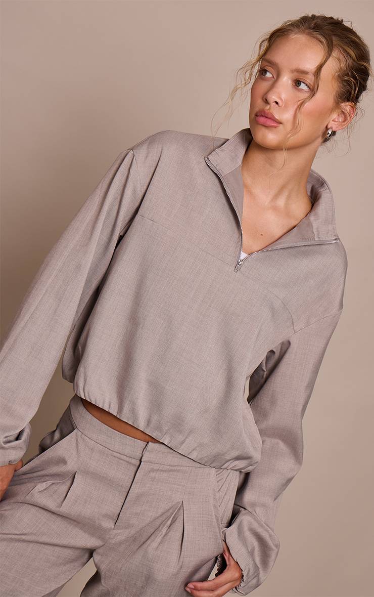 Gris Pierre Ensemble Veste Cintrée À Fermeture Éclair Quart