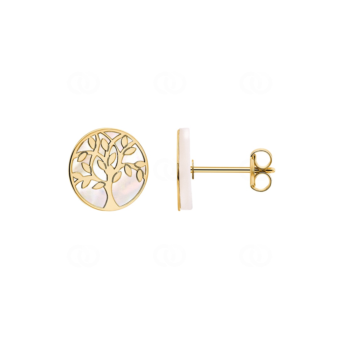 Ohrstecker 750/18 K Gelbgold Lebensbaum mit Perlmutt