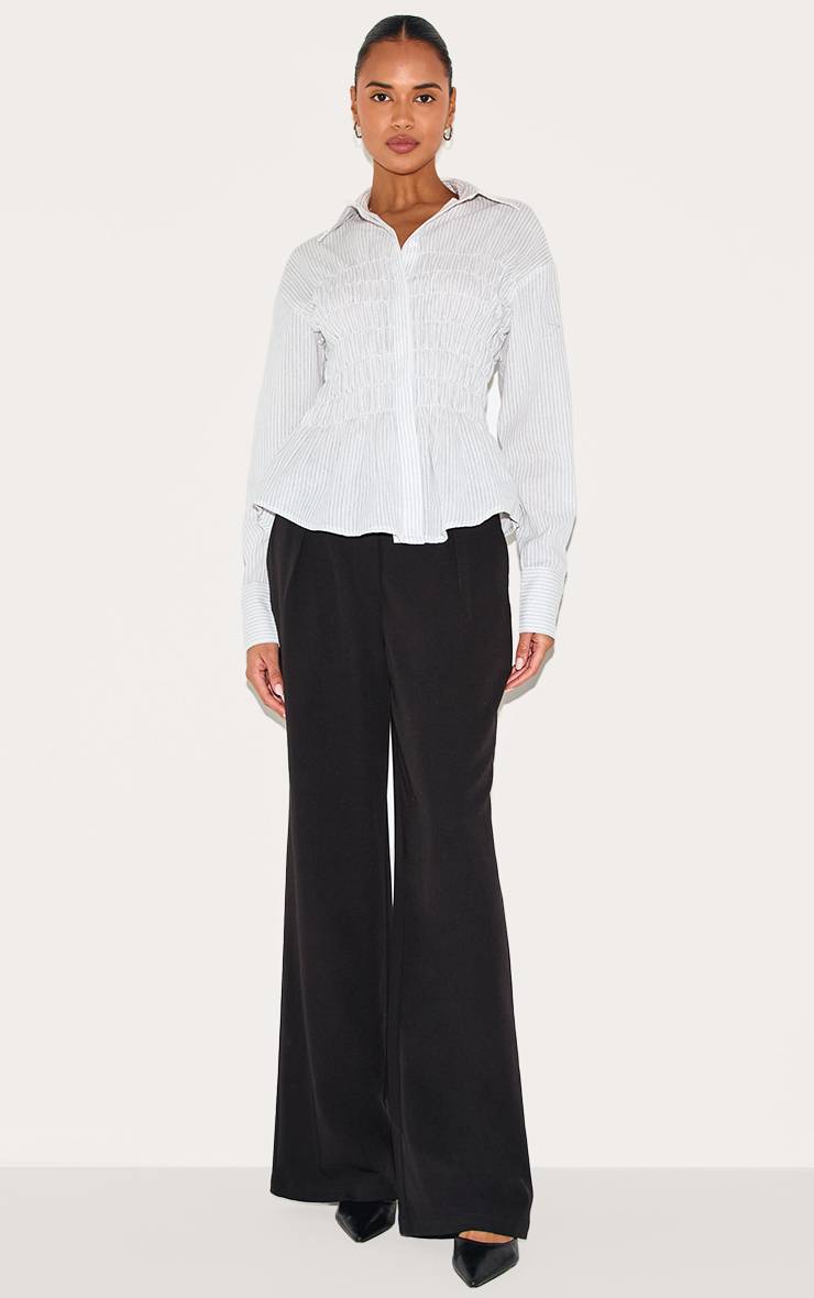 Blanc Chemise Cintrée À Rayures Froncées