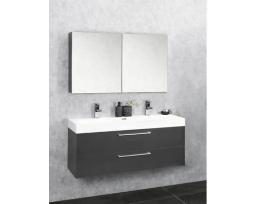 Badkamermeubelset Differnz Somero BxHxD 100 x 120 x 38 cm, antraciet fronten, met witte gegoten mineraalwastafel