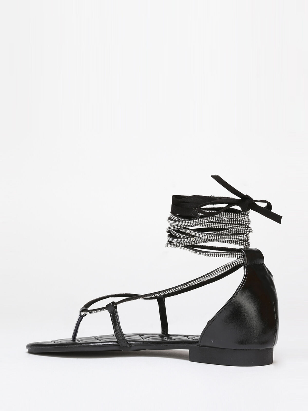 Sandales avec lacets en strass à nouer- Noir