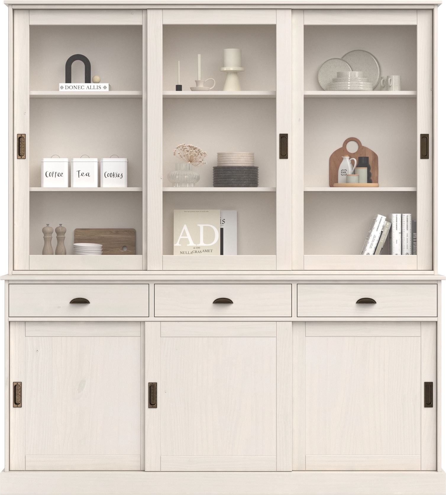 Home affaire Buffet »Schröder« mit 6 Schiebetüren, davon 3 mit Glaseinsatz,Br.170 cm, Kiefer massiv