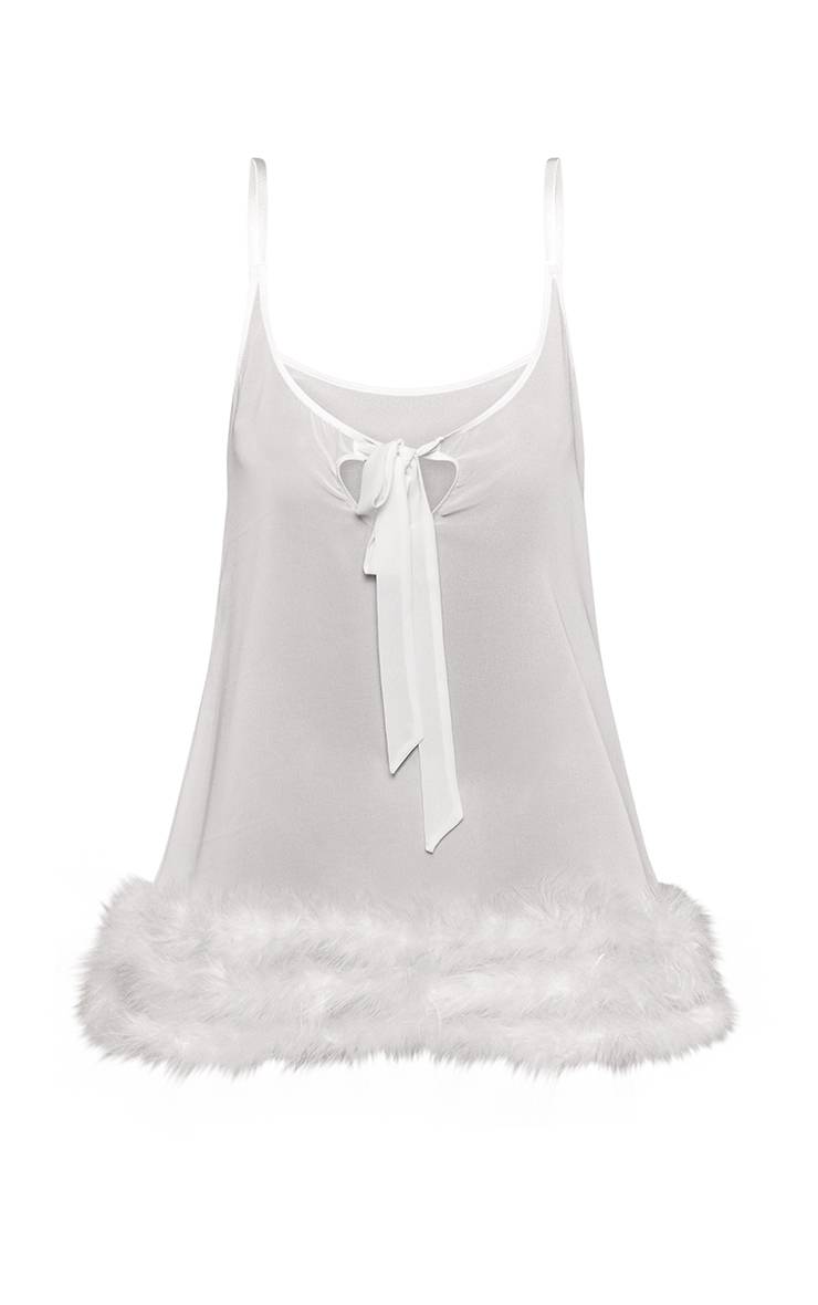 Blanc Nuisette À Nœud Frontal Avec Découpe Buste Et Bordure En Plumes