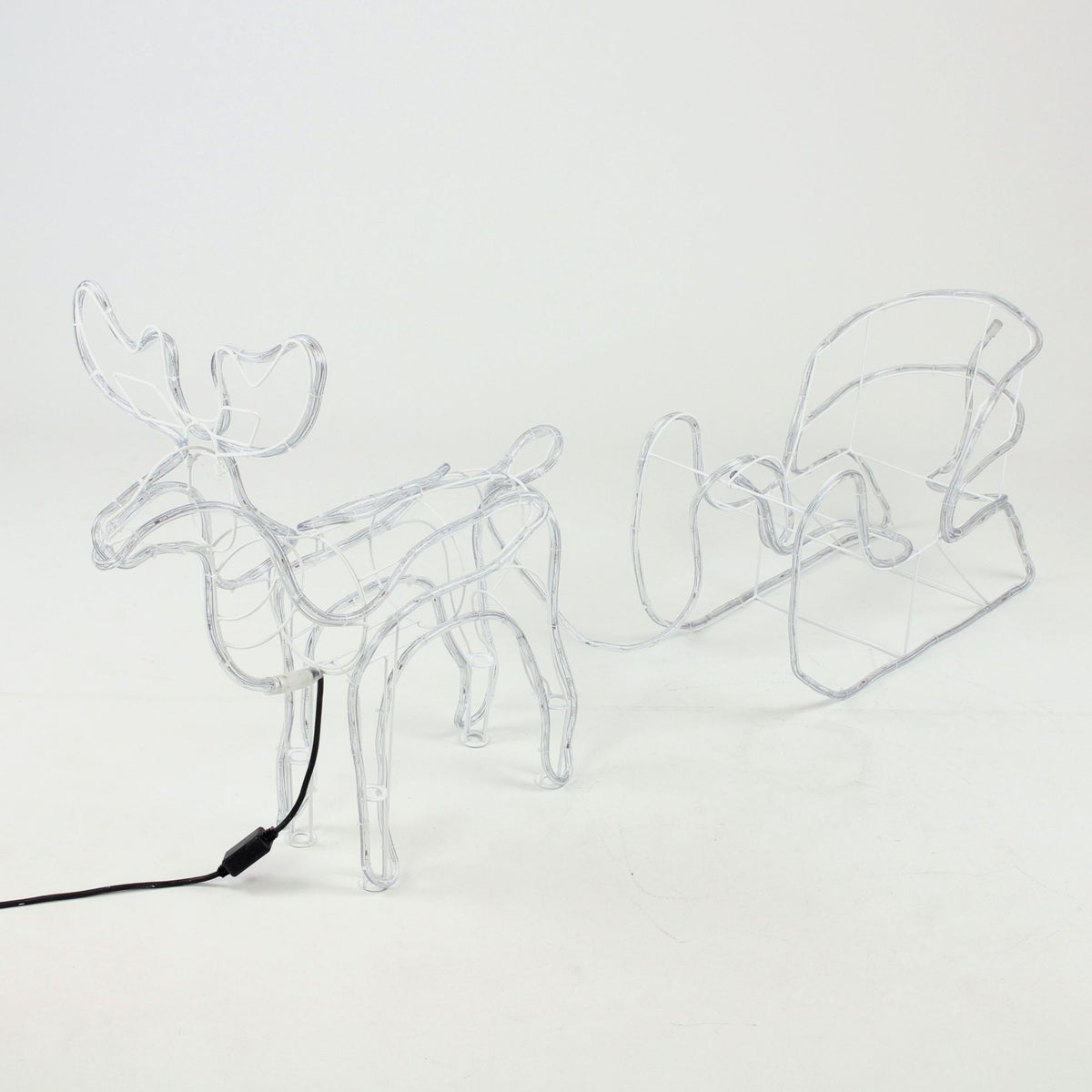 FRANK FLECHTWAREN | LED decoratief rendier met slee, METAAL, KUNSTSTOF, slee ca. 58 x 27 x 42 cm, rendier 64 x 36 x 70 cm, totale lengte 177 cm, netsnoer 5 meter