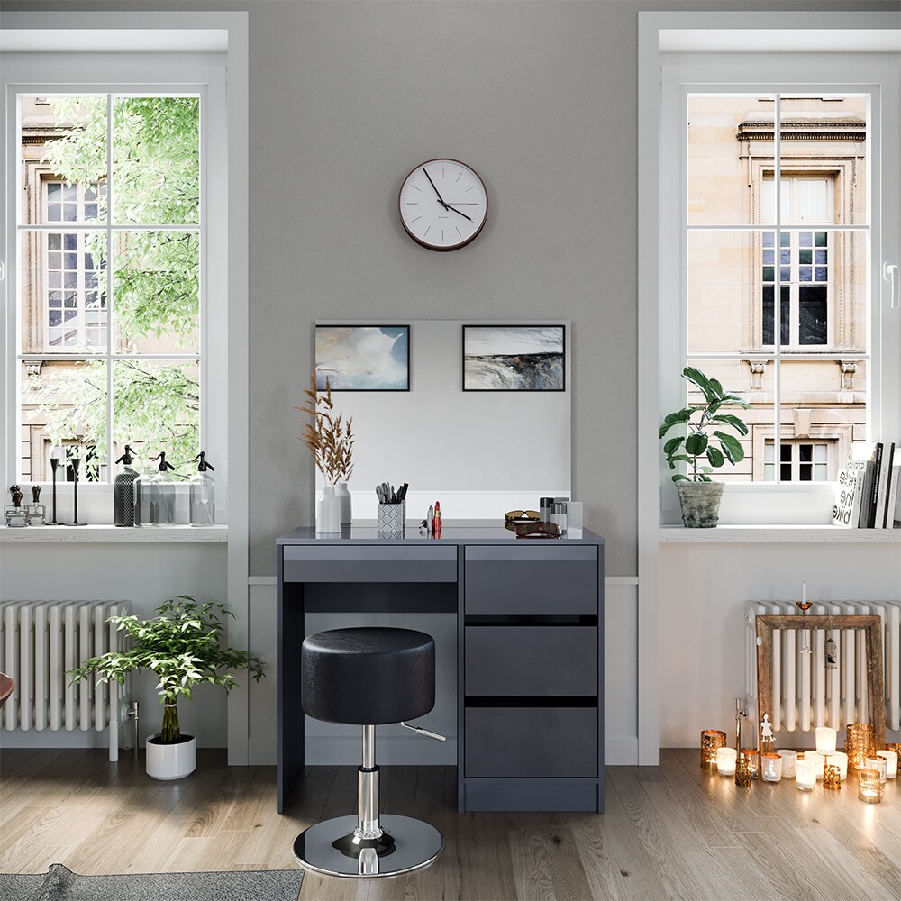 Vicco Schminktisch Sherry Anthrazit Hochglanz 90 x 75 cm Spiegel Hocker modern