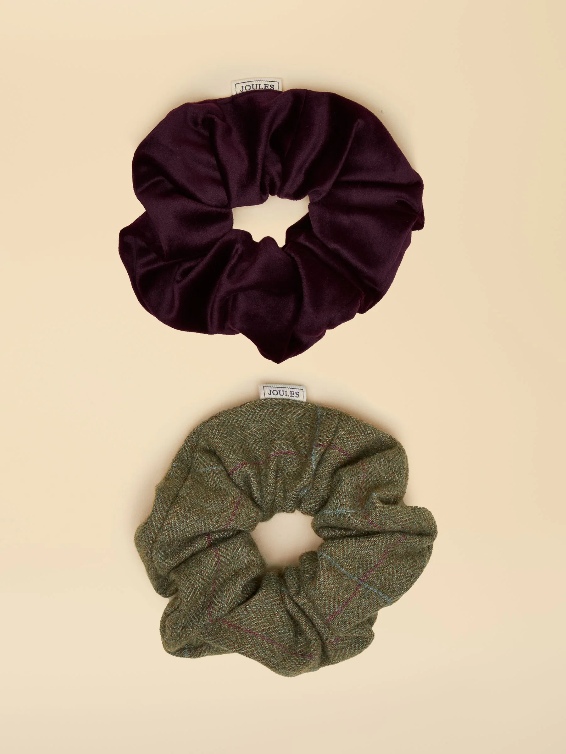 Green Tweed & Burgundy Velvet - Joules Annika Scrunchie 2 Pack