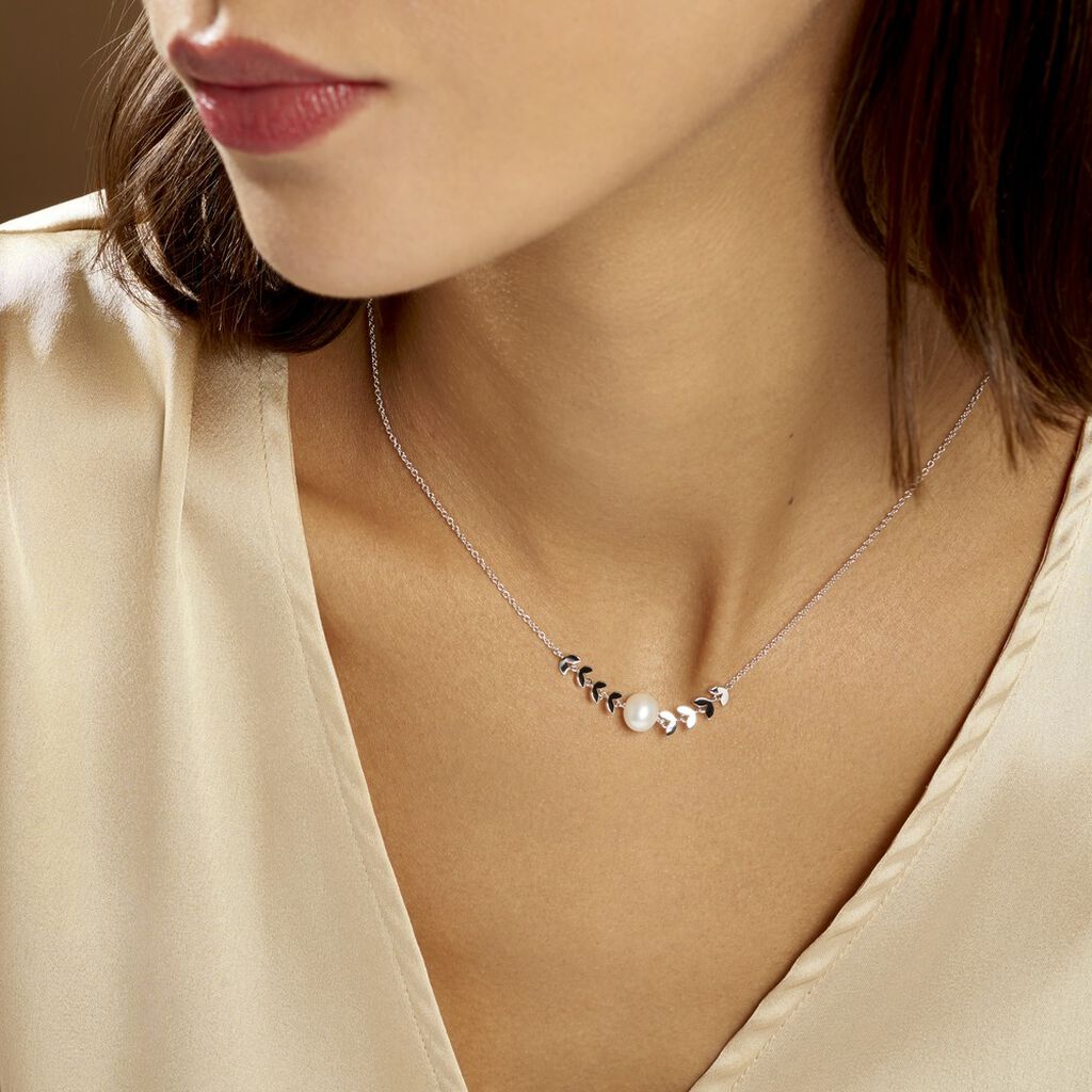 Collier Aron Argent Blanc Perle De Culture Blanc