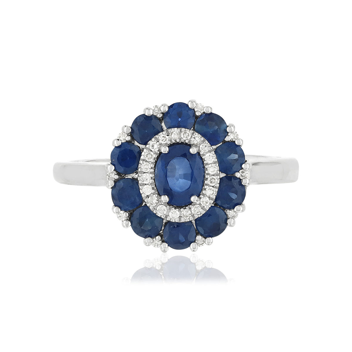 Bague or blanc 750 saphirs diamants