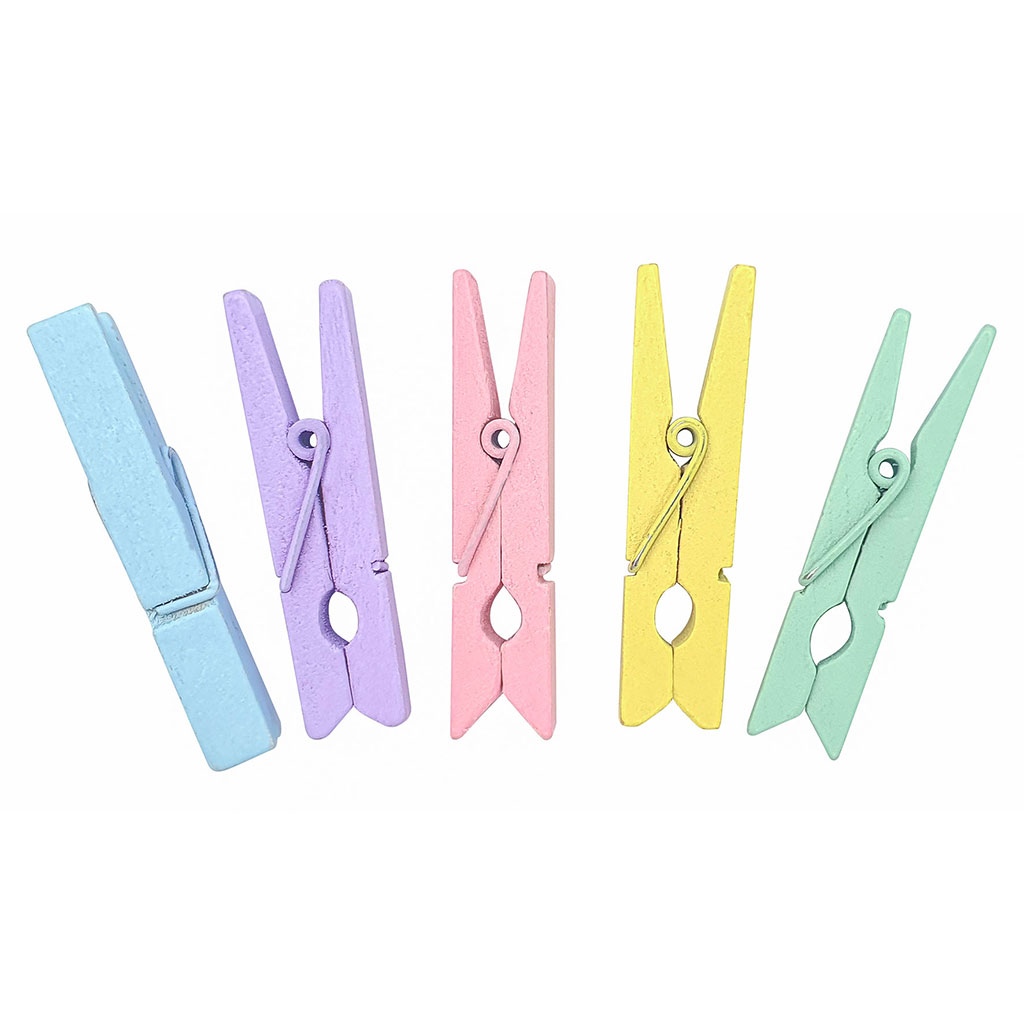 Lot de 50 mini pinces en bois couleurs pastel 2.5cm