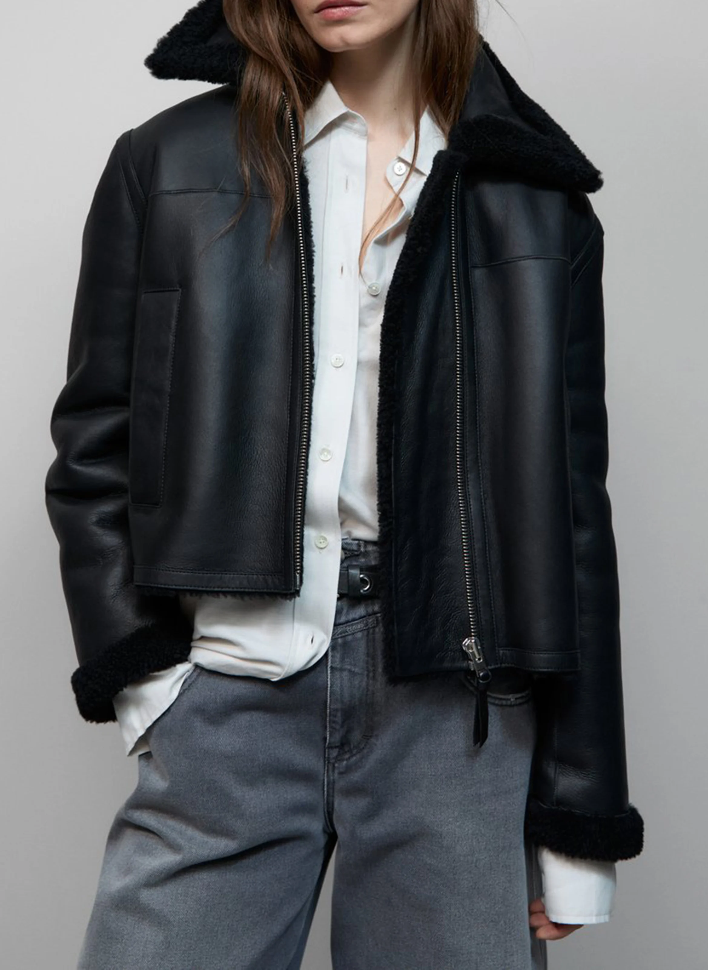 Veste courte en cuir| Noir