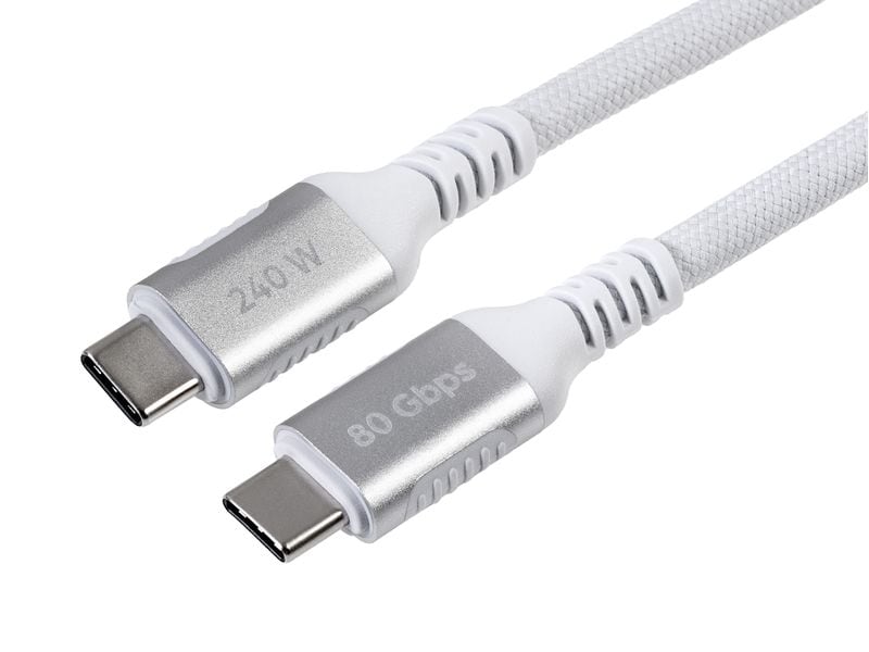 onit Thunderbolt-5-Kabel USB C - USB C 1 m, Weiss Verbindungskabel mit geflochtener Nylonummantelung