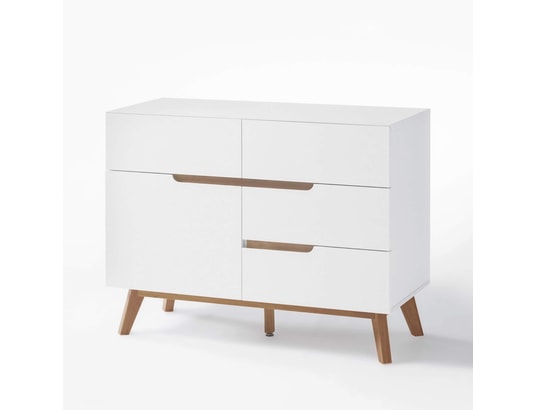 TERRE DE NUIT - Commode 4 tiroirs 1 porte en bois blanc et chêne - co16001-1