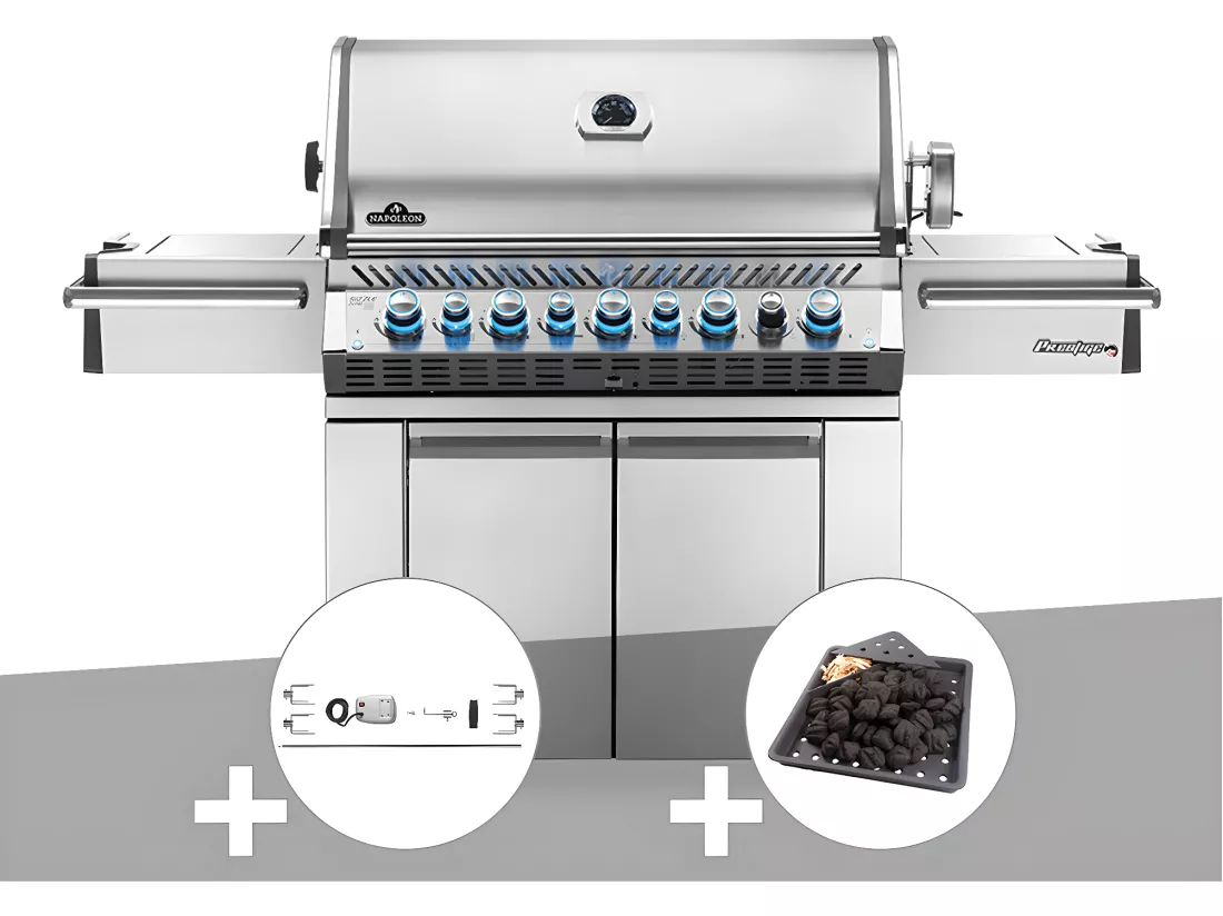 Barbecue à gaz Prestige Pro 665 SIB inox + Rôtissoire + Plateau charbon - Napoleon