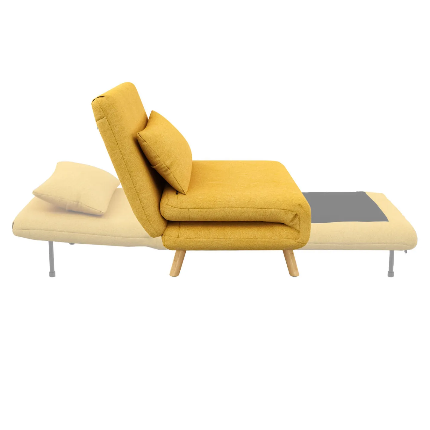 Fauteuil convertible ROMEO lit d'appoint 1 place 80x190 cm tissu jaune