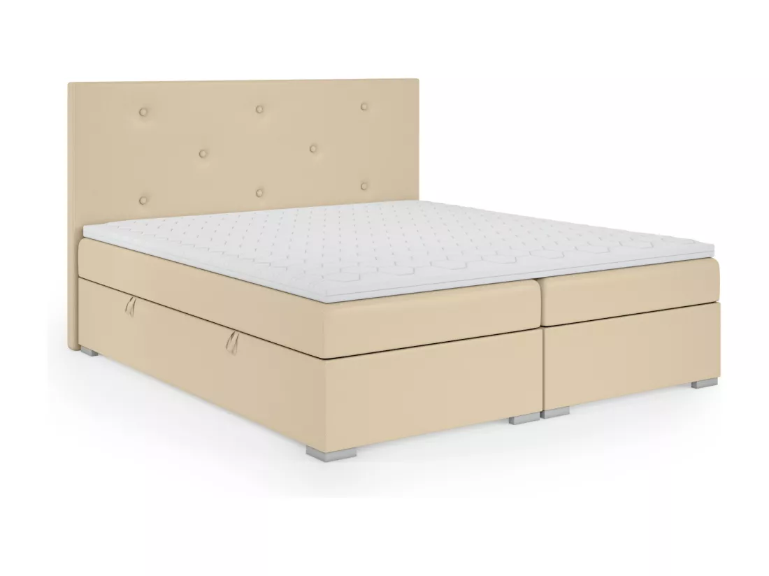 Lit Boxspring avec tiroirs de lit, Coffre de lit Topper Atlanta 160x200 cm, Soft 33 (Écru)