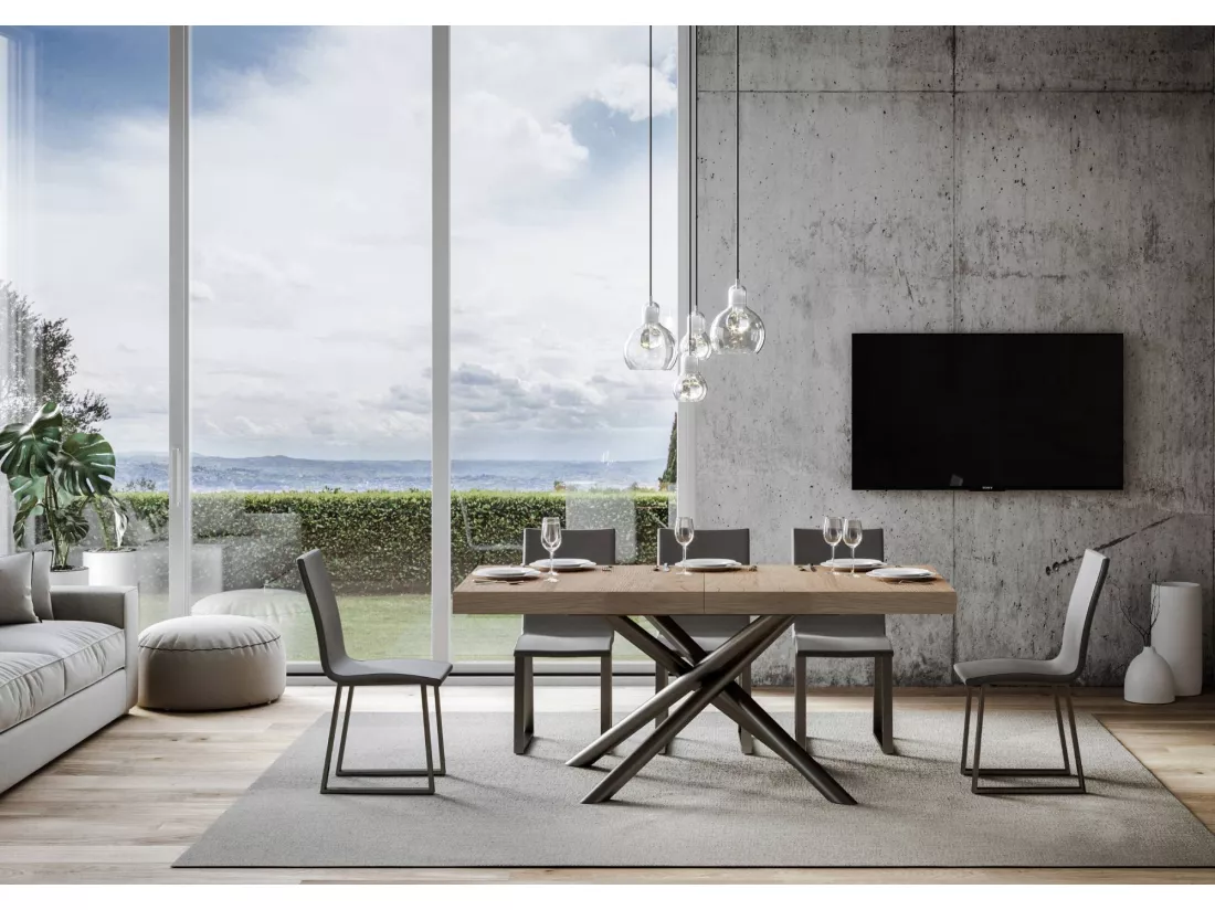 Table extensible 90x160/420 cm Famas Chêne Nature cadre Anthracite