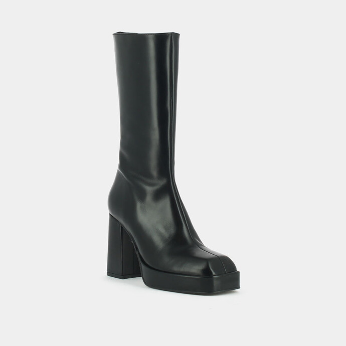 Bottes à plateformes et bouts carrés  en cuir noir