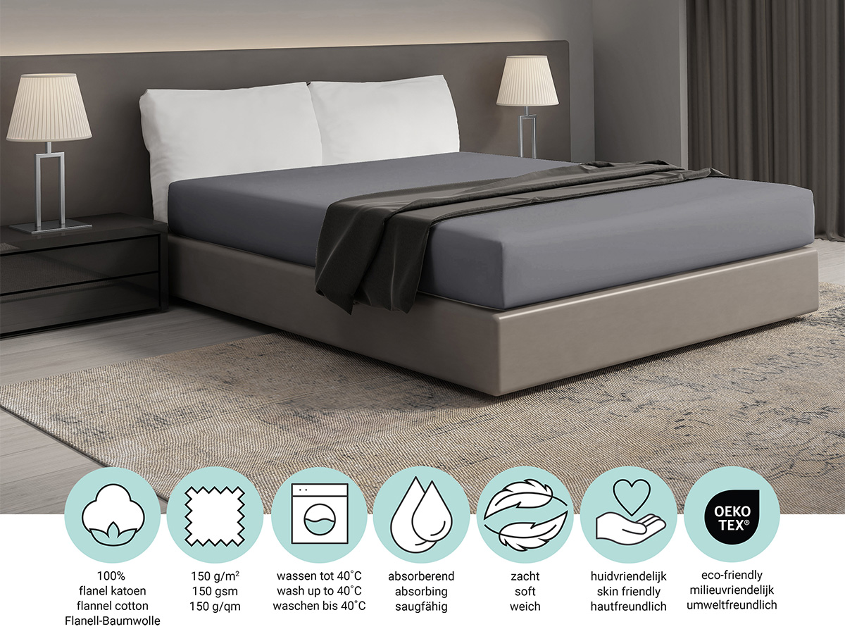 DoubleDry Flanel 140x200 cm hoeslaken - grijs