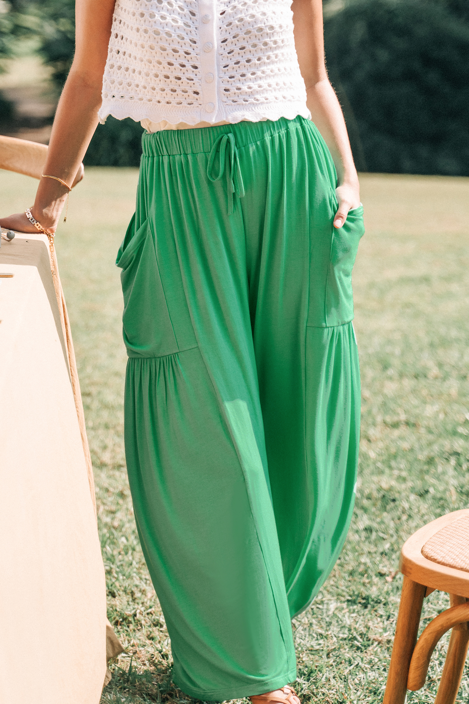 Pantalon à cordon vert clair