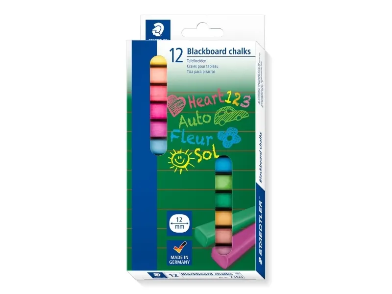 Tavlekridt STAEDTLER uden spids 13x13x90 mm - med 12 stk. ass. farver