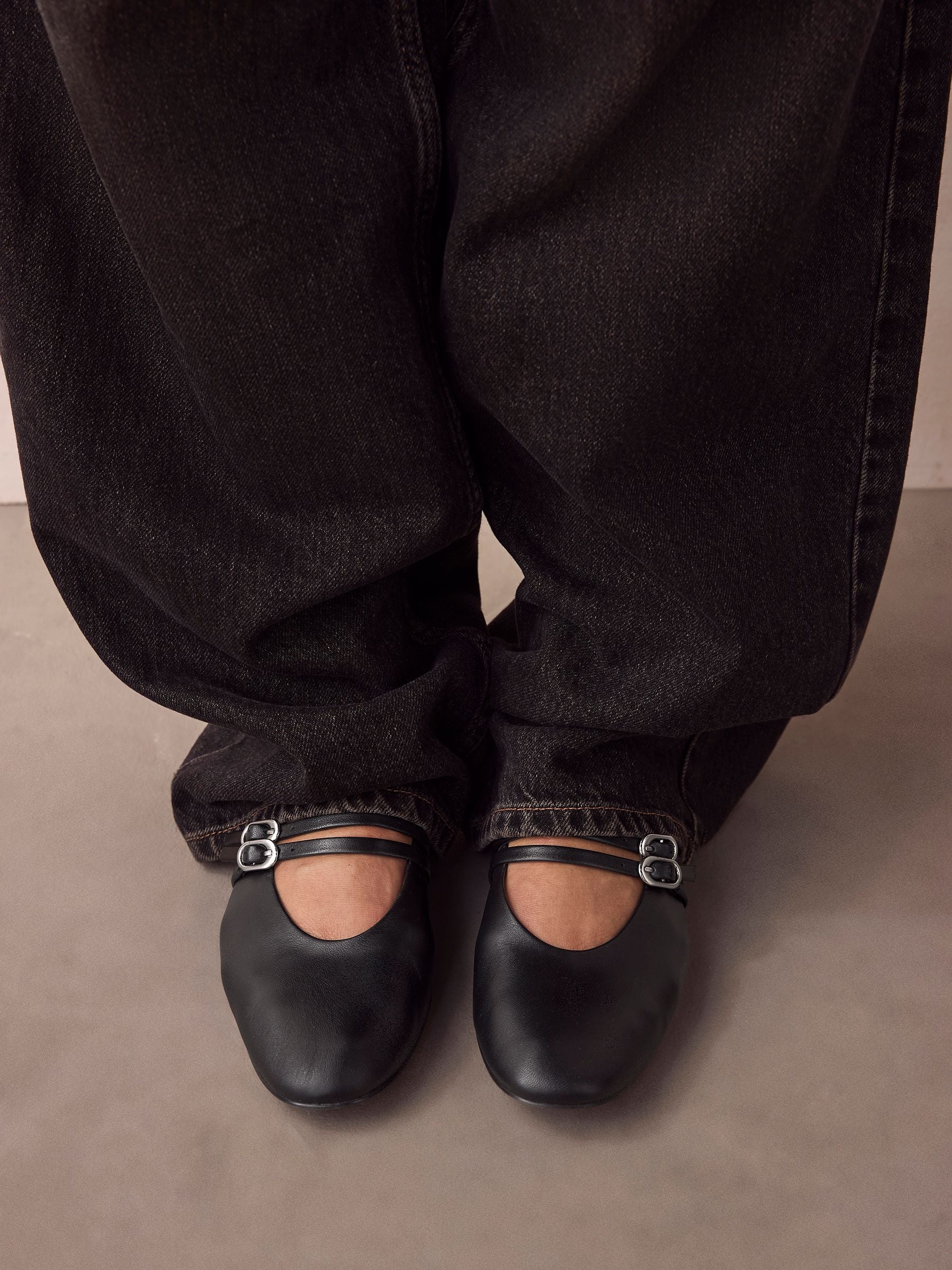Zwart - Leren Mary Jane-schoenen met ronde neus