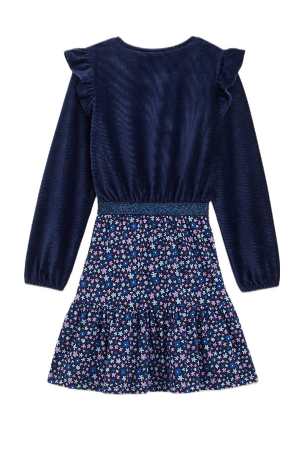 WE Fashion gebloemde jurk donkerblauw/lila/lichtblauw