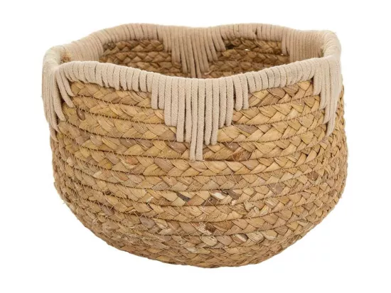 Panier en fibres naturelles et coton blanc D27x20