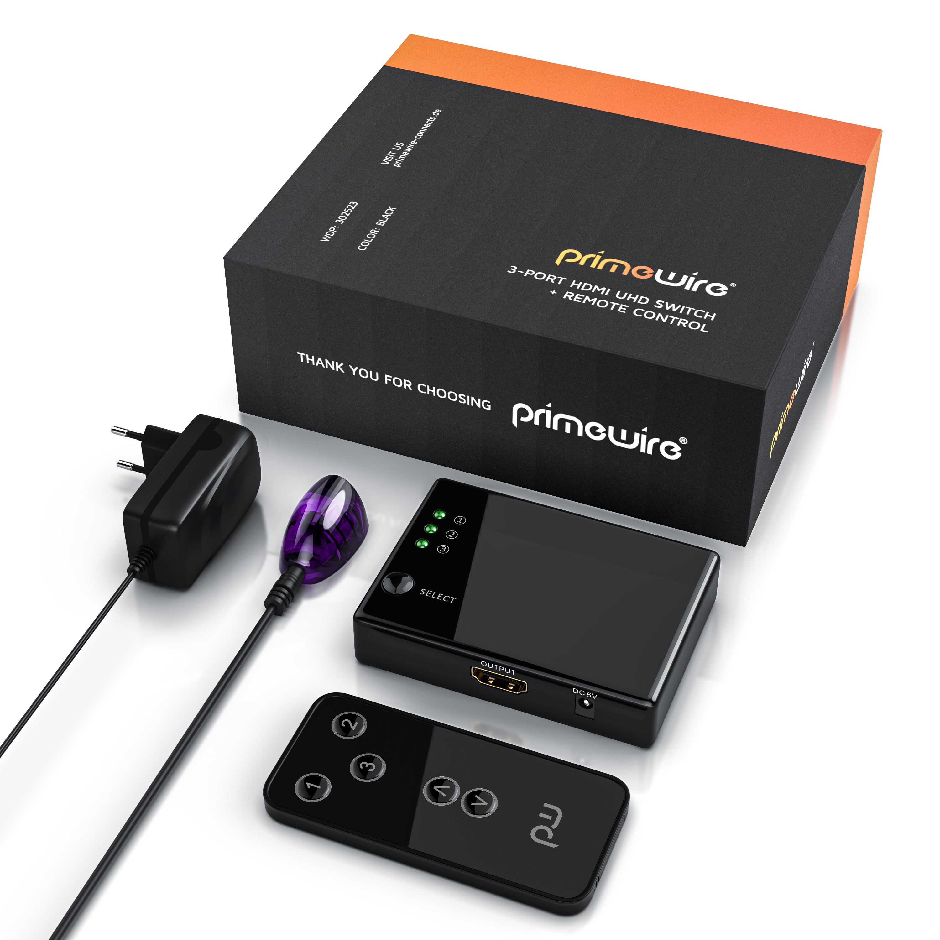 Primewire 3-Port UHD HDMI Umschalter inkl. Fernbedienung 3x HDMI Eingänge / 3D / CEC / ARC