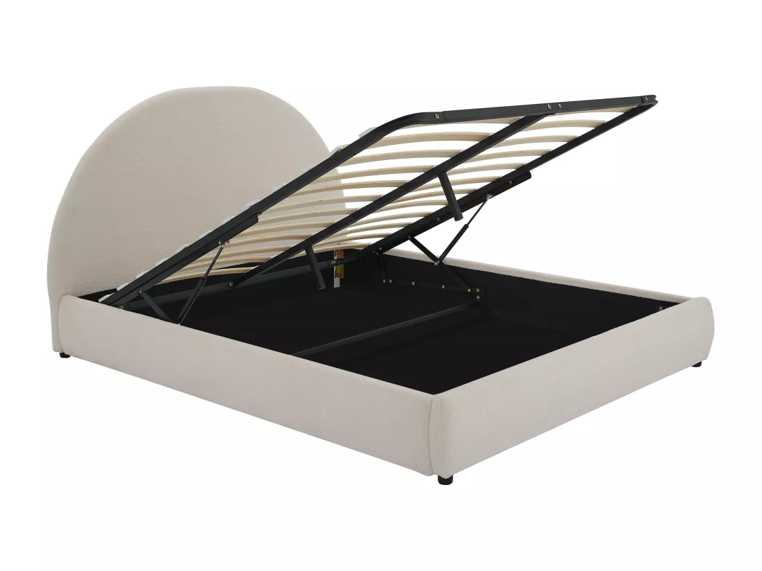 Lit coffre 160 x 200 cm - Tissu bouclette - Crème - LIRIMO