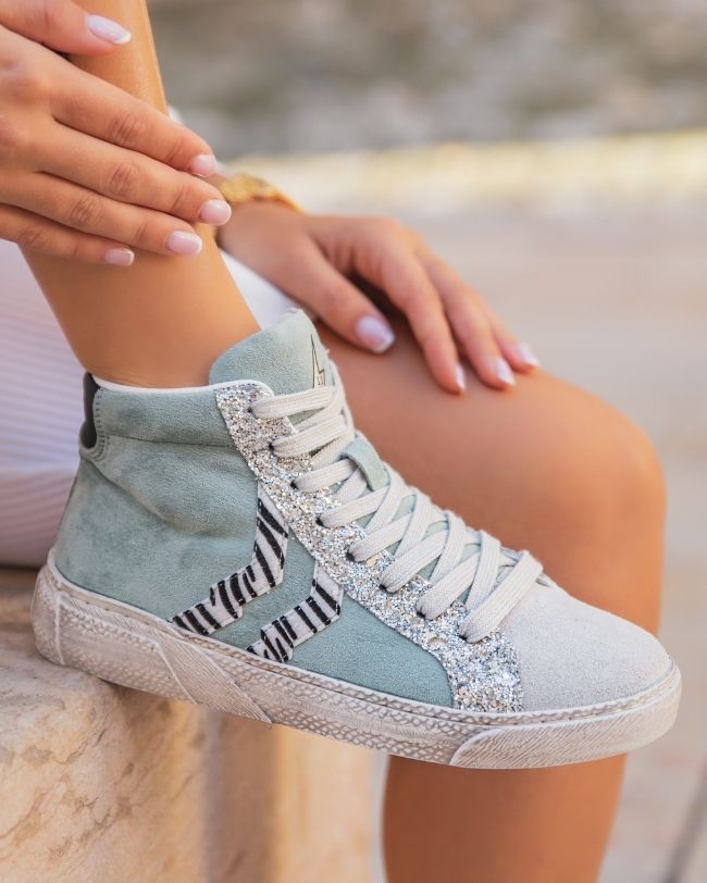 Basket montante femme bleue à lacets - CL62 BLUE