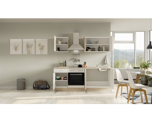 Flex Well keukenblok met apparatuur Samoa 210 cm wit sonoma eiken mat gedemonteerde variant omkeerbaar 00010258