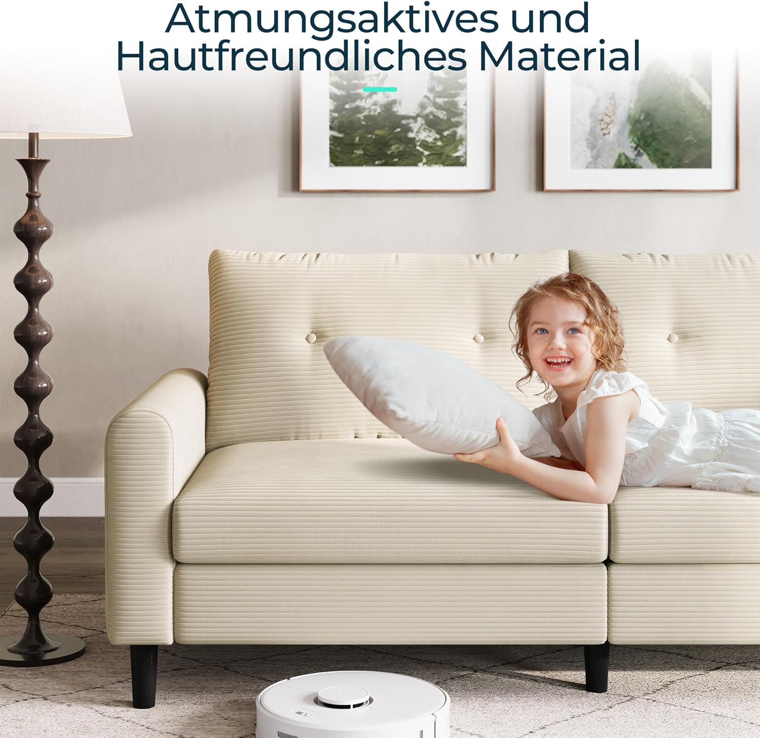 LINSY HOME Sofa 3 Sitzer, 201cm Breit Sofas mit Verstellbarer Sitztiefe, Kleine Sofacouch für Wohnzimmer Schlafzimmer Wohnung Büro