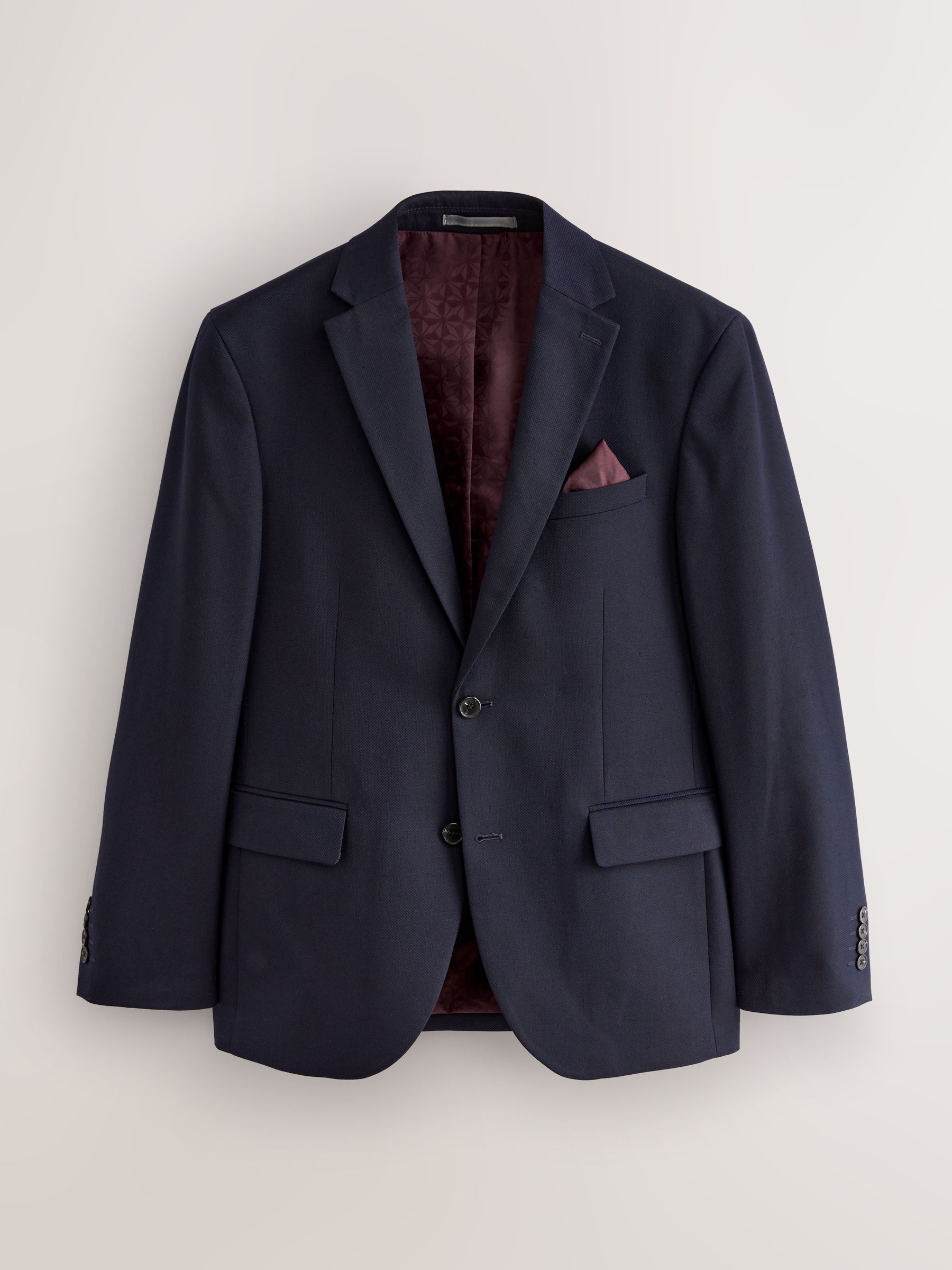 Donkerblauw - Normale Pasvorm - Kostuum met textuur: colbert