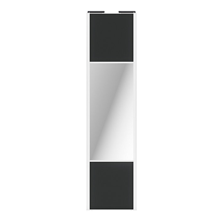 Porte de placard coulissante avec miroir gris foncé mat profil blanc GoodHome Arius H. 248,5 x L. 62.2 cm + amortisseurs