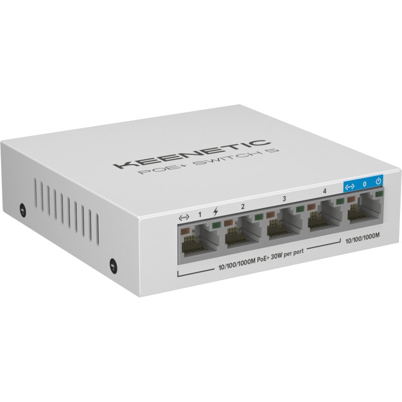 Keenetic PoE+ Switch 5 (KN-4610) Commutateur Gigabit 5 ports avec 4 ports PoE+ et budget énergétique de 60 W